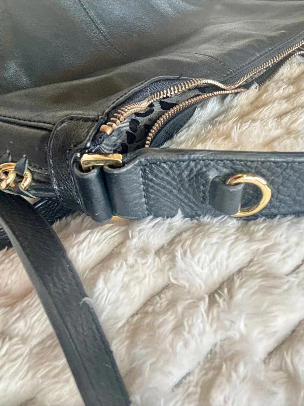 Perlina black, leather hobo Crossbody bag, gold chain detail excellent condition